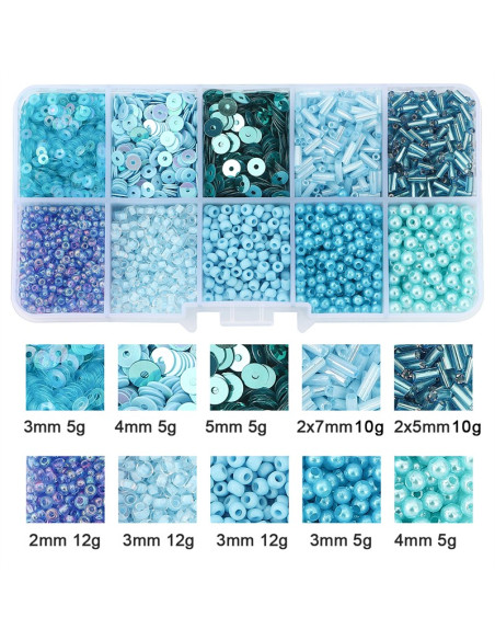 Schachtel mit 80 g Rocailles und Pailletten - Blau
