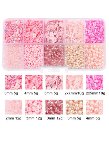 Schachtel mit 80 g Rocailles und Pailletten - Rosa