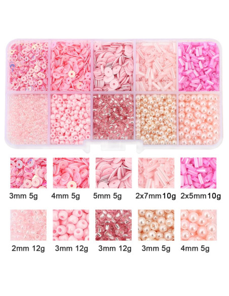 Schachtel mit 80 g Rocailles und Pailletten - Rosa