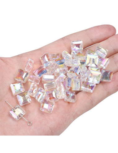 Beutel mit 5 quadratischen Kristalldiamant-Perlen 10 mm