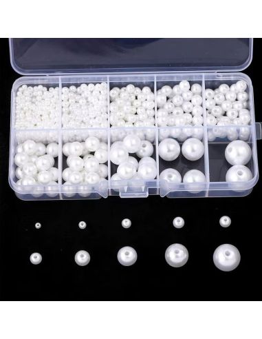 Schachtel mit 800 Perlmuttperlen - Weiß