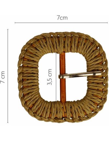 Abgerundete quadratische Gürtelschnalle aus geflochtenem Raffia – 3,5 cm