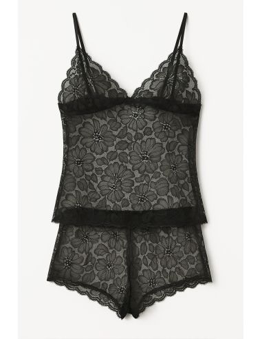 Elastische Spitzenstoff Léonie - Schwarz