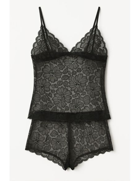 Elastische Spitzenstoff Léonie - Schwarz