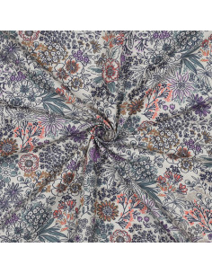 Baumwoll-Popeline-Stoff - Ecru Blumen