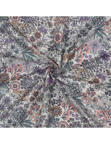 Baumwoll-Popeline-Stoff - Ecru Blumen