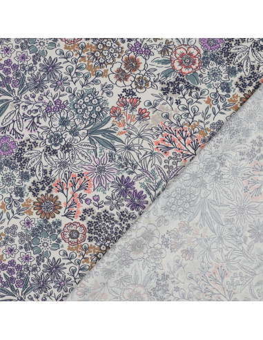 Baumwoll-Popeline-Stoff - Ecru Blumen