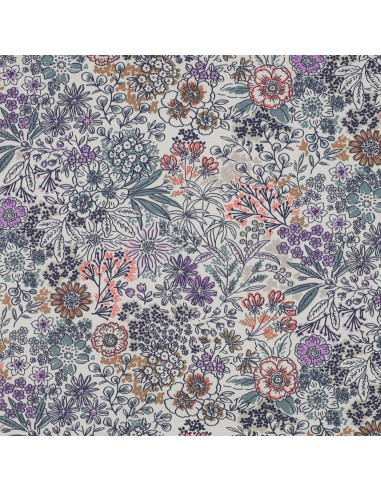 Baumwoll-Popeline-Stoff - Ecru Blumen