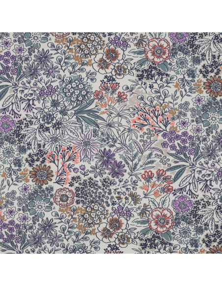 Baumwoll-Popeline-Stoff - Ecru Blumen
