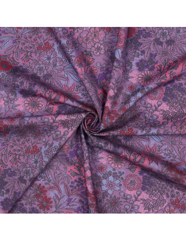 Baumwoll-Popeline-Stoff - Violette Blumen
