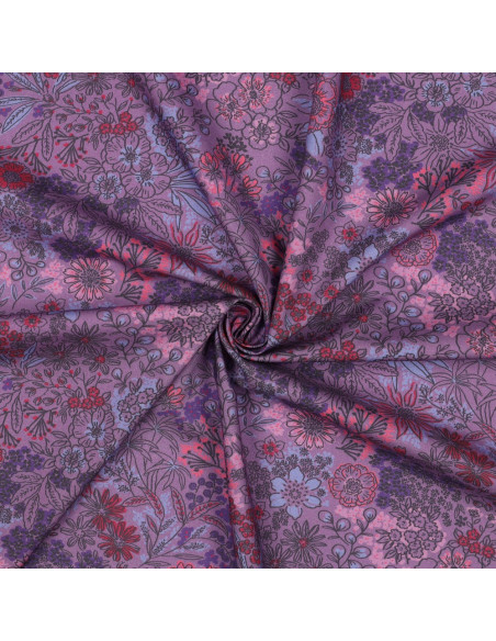 Baumwoll-Popeline-Stoff - Violette Blumen