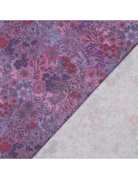 Baumwoll-Popeline-Stoff - Violette Blumen