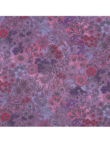 Baumwoll-Popeline-Stoff - Violette Blumen