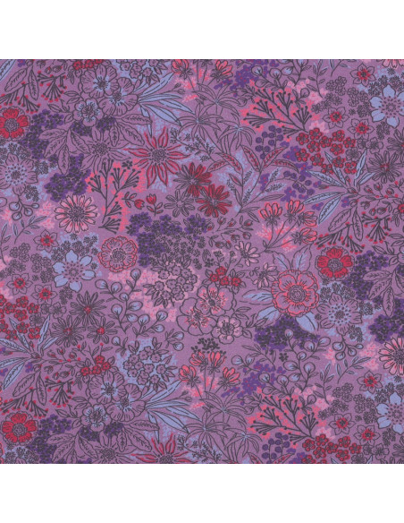 Baumwoll-Popeline-Stoff - Violette Blumen