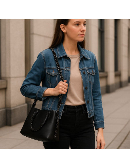 Geflochtener Schulterriemen aus Leder und Metall Muud Caja small - Schwarz