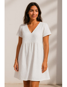 Bestickter Doppelgaze-Baumwollstoff Suzy - Weiß 2