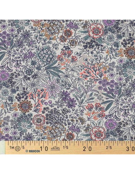 Baumwoll-Popeline-Stoff - Ecru Blumen