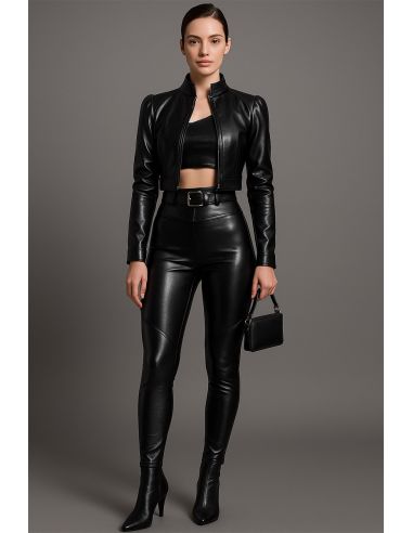 Glänzender Stretch-Kunststoff für Bekleidung - Schwarz