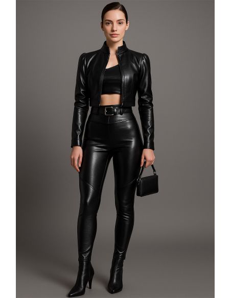 Glänzender Stretch-Kunststoff für Bekleidung - Schwarz