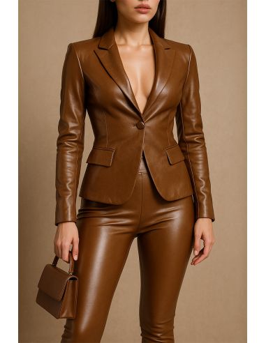 Glänzender Stretch-Kunststoff für Bekleidung - Sepia