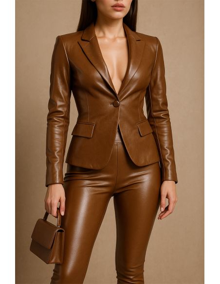 Glänzender Stretch-Kunststoff für Bekleidung - Sepia