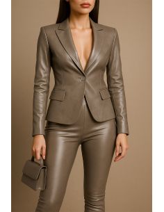 Glänzender Stretch-Kunststoffstoff für Bekleidung - Taupe 2