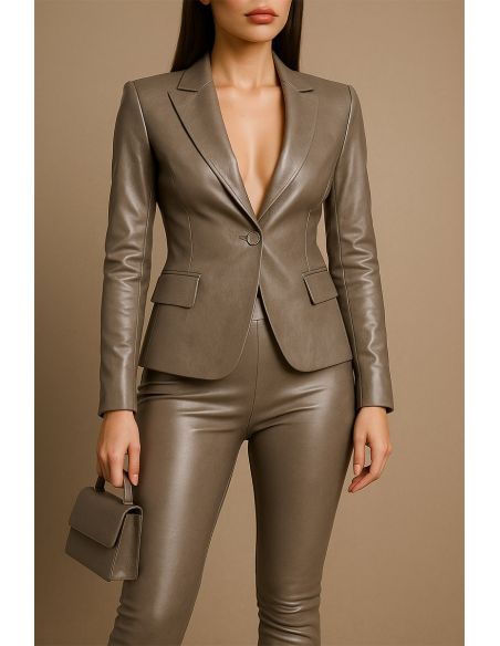 Glänzender Stretch-Imitatstoff für Bekleidung - Taupe
