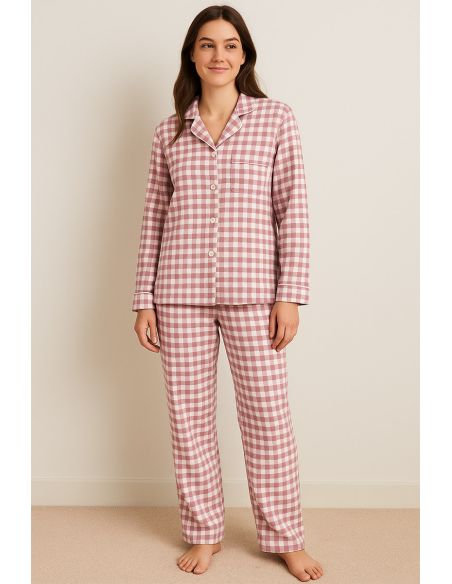 Flanellstoff mit großen Karos - Lila und Ecru