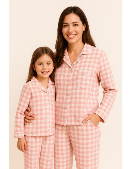 Flanellstoff große Karos - Rosa und Ecru