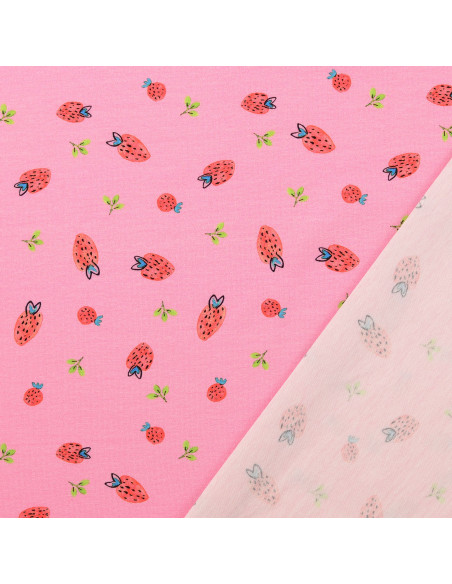Jersey-Stoff Erdbeeren - Rosa