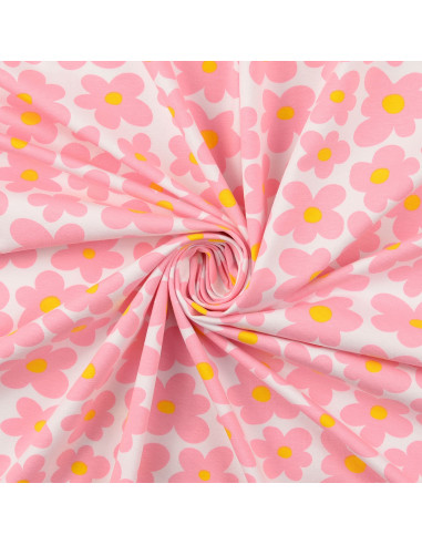 Jersey-Stoff Blumen - Rosa