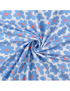 Jersey-Stoff Blumen - Blau