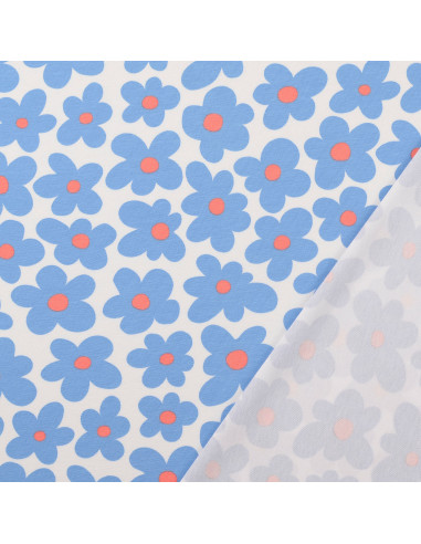 Jersey-Stoff Blumen - Blau