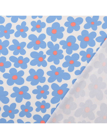 Jersey-Stoff Blumen - Blau