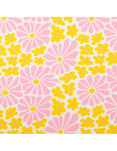 Fantasiestoff Jersey - Sechzigerjahre-Blumen in Gelb und Rosa