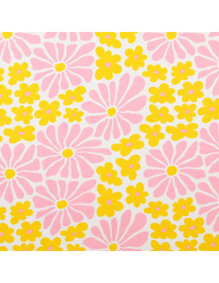 Fantasiestoff Jersey - Sechzigerjahre-Blumen in Gelb und Rosa