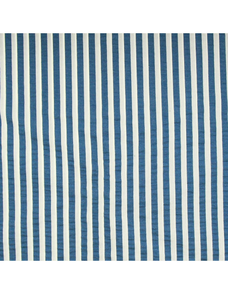 Seersucker-Stoff mit breiten Streifen - Jeansblau und Ecru