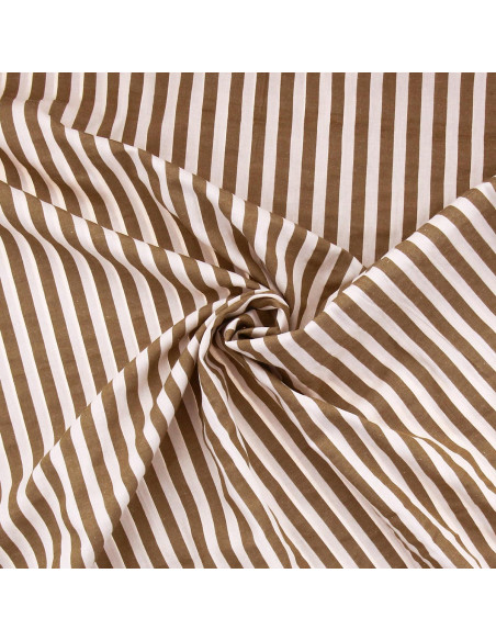 Seersucker-Stoff mit breiten Streifen - Beige und Havanna