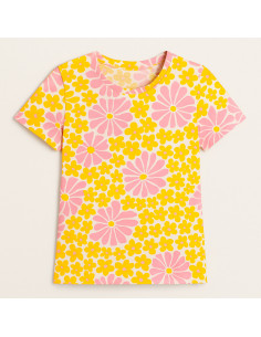 Fantasiestoff Jersey - Sechzigerjahre-Blumen in Gelb und Rosa 2