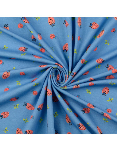Jersey-Stoff Erdbeeren - Hellblau