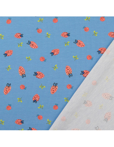 Jersey-Stoff Erdbeeren - Hellblau