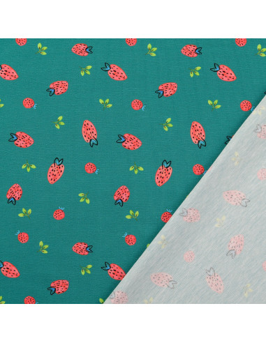 Jersey-Stoff Erdbeeren - Entengrün