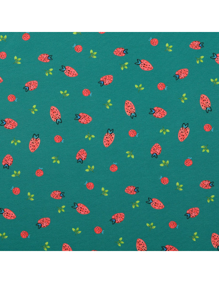 Jersey-Stoff Erdbeeren - Entengrün