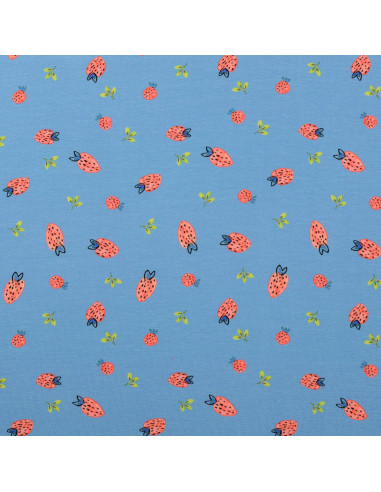Jersey-Stoff Erdbeeren - Hellblau