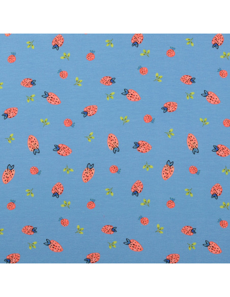 Jersey-Stoff Erdbeeren - Hellblau