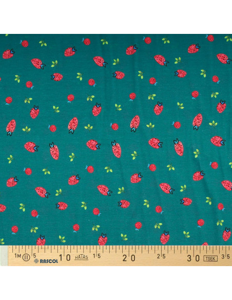Jersey-Stoff Erdbeeren - Entengrün