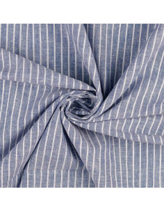 Leinen-Baumwollstoff - Feine Streifen - Jeansblau