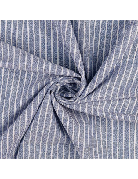 Leinen-Baumwollstoff - Feine Streifen - Jeansblau