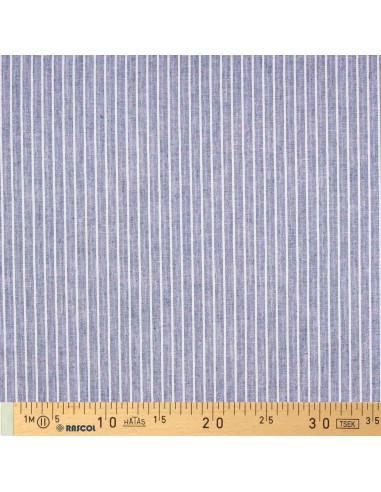 Leinen-Baumwollstoff - Feine Streifen - Jeansblau