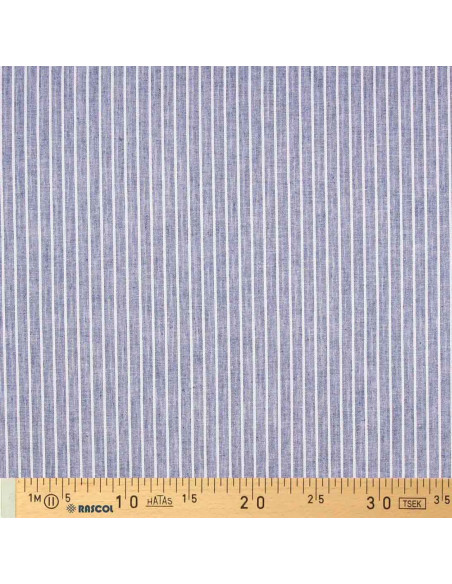 Leinen-Baumwollstoff - Feine Streifen - Jeansblau